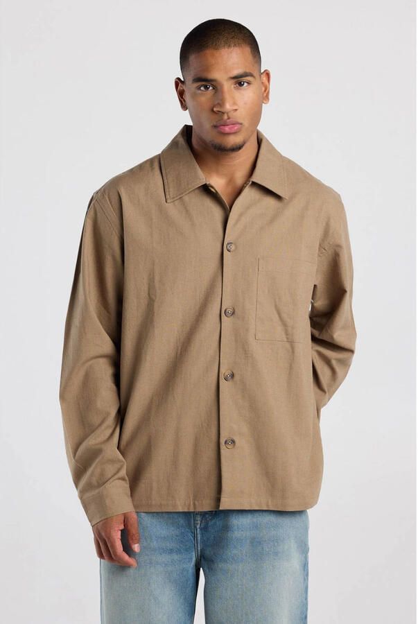 America Today relaxed fit overshirt met linnen camel