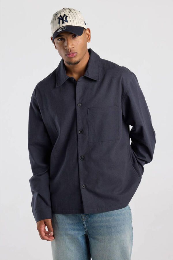 America Today relaxed fit overshirt met linnen marine