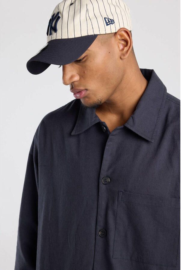 America Today relaxed fit overshirt met linnen marine - Foto 2