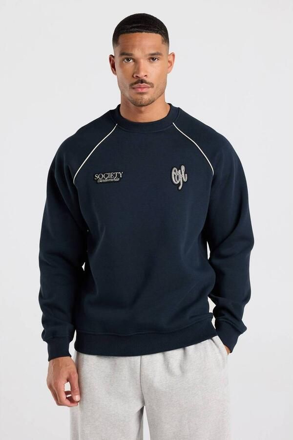 America Today relaxed fit sweater met patches donkerblauw