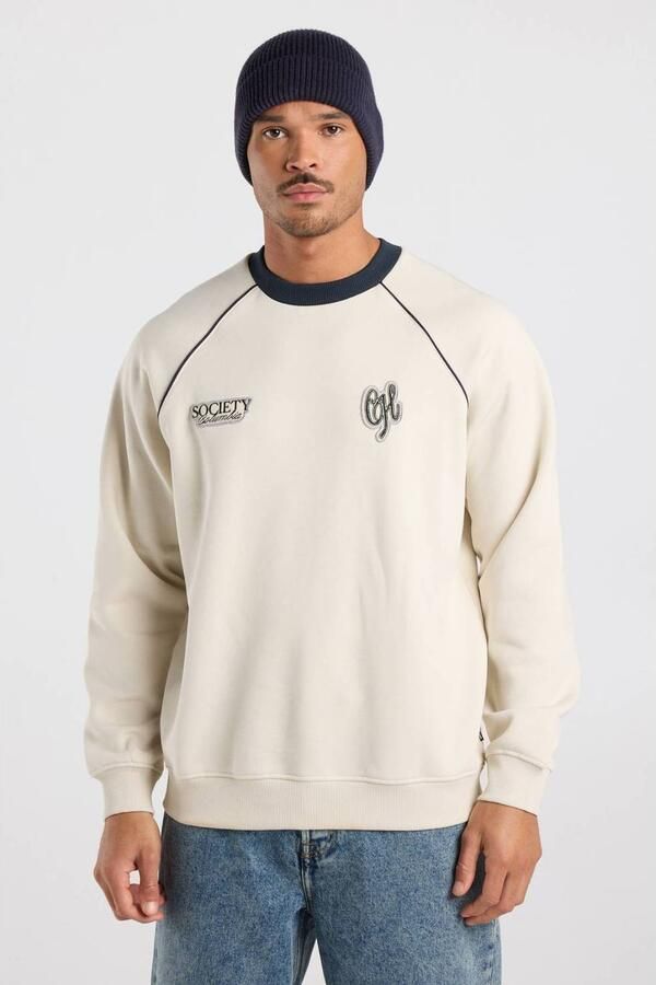 America Today relaxed fit sweater met patches ecru
