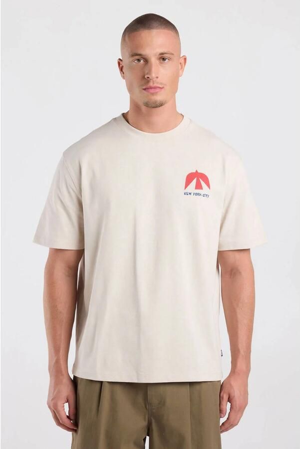 America Today relaxed fit T-shirt met backprint beige