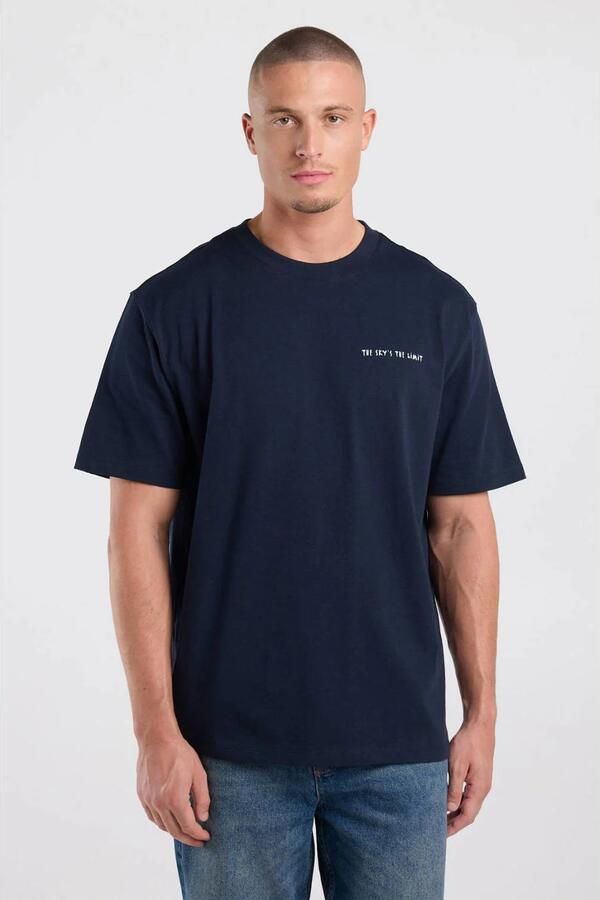 America Today relaxed fit T-shirt met backprint donkerblauw
