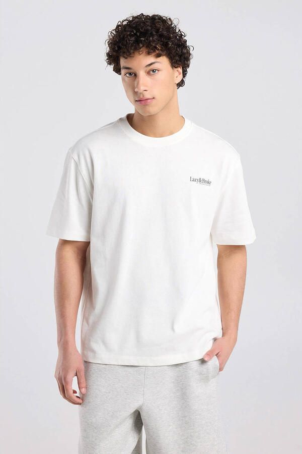 America Today relaxed fit T-shirt met backprint ecru