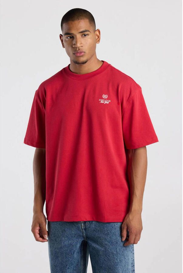 America Today relaxed fit T-shirt met backprint red port