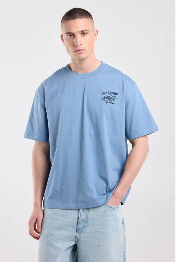 America Today relaxed fit T-shirt met backprint vintageblauw