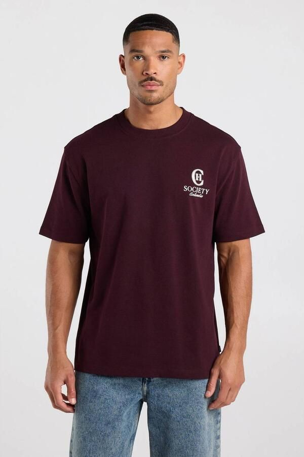 America Today relaxed fit T-shirt met print donkerrood
