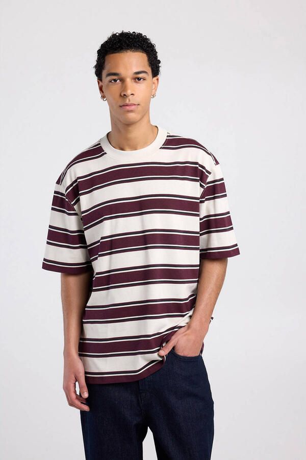 America Today relaxed gestreepte T-shirt donkerrood