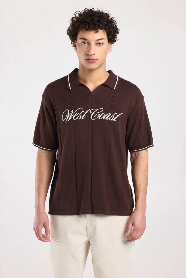 America Today relaxed polo gebreid donkerrood