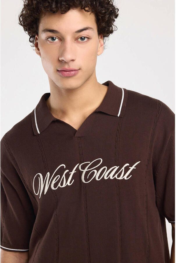 America Today relaxed polo gebreid donkerrood - Foto 2