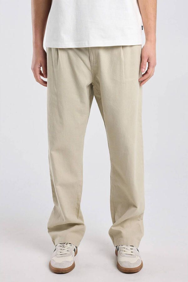 America Today straight casual broek met linnen bruin