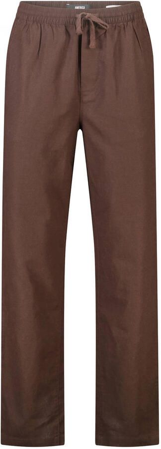 America Today straight leg casual broek met linnen donkerbruin