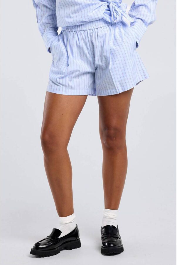 America Today straight leg casual short met krijtstreep blauw