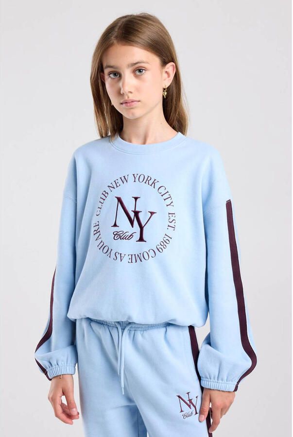 America Today sweater met print blauw