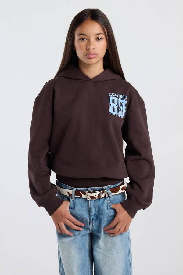 America Today sweater met studs bruin lichtblauw