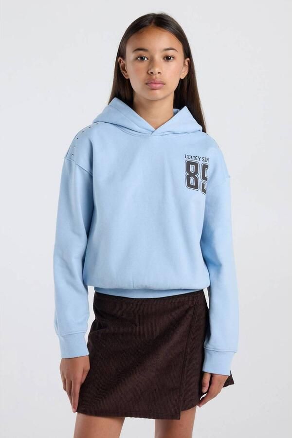 America Today sweater met studs en tekst lichtblauw zwart