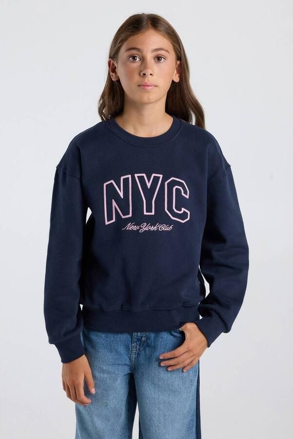 America Today sweater met tekst donkerblauw Tekst