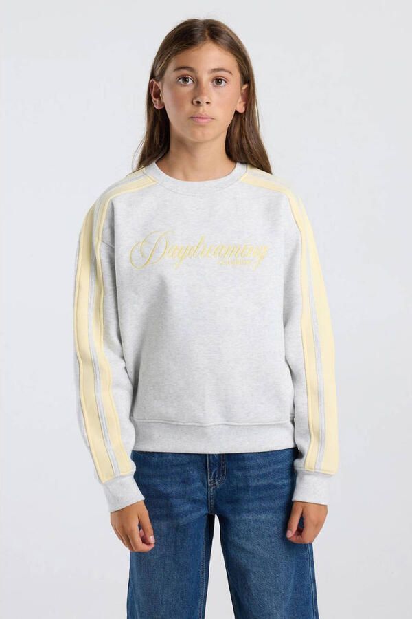 America Today sweater met tekst grijs geel