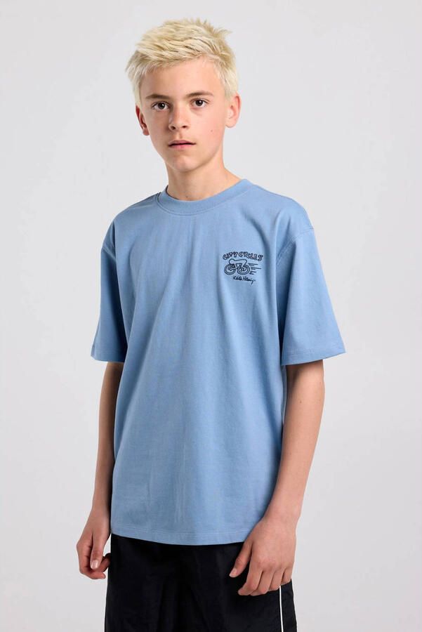 America Today T-shirt met backprint blauw