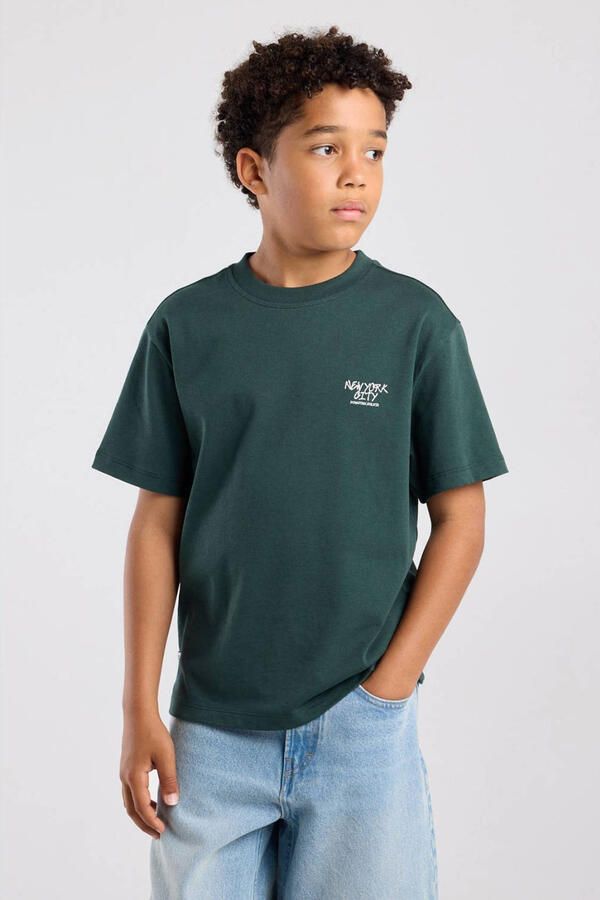 America Today T-shirt met backprint donkergroen
