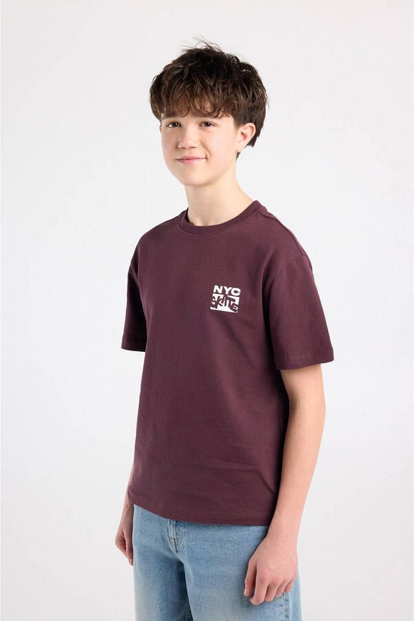 America Today T-shirt met backprint donkerrood
