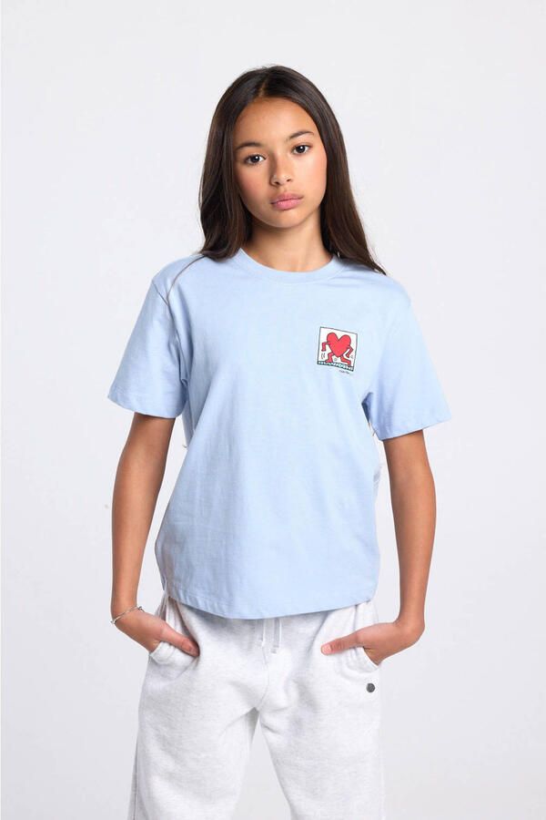 America Today T-shirt met backprint lichtblauw