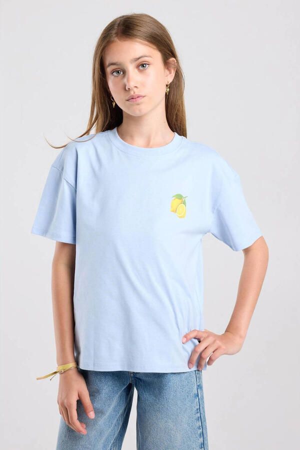 America Today T-shirt met backprint lichtblauw