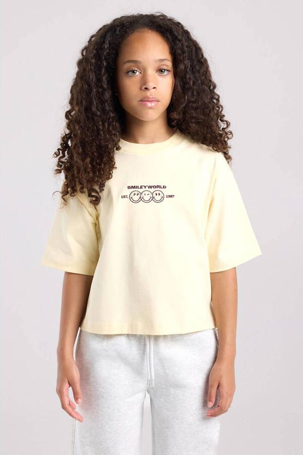 America Today T-shirt met backprint lichtgeel