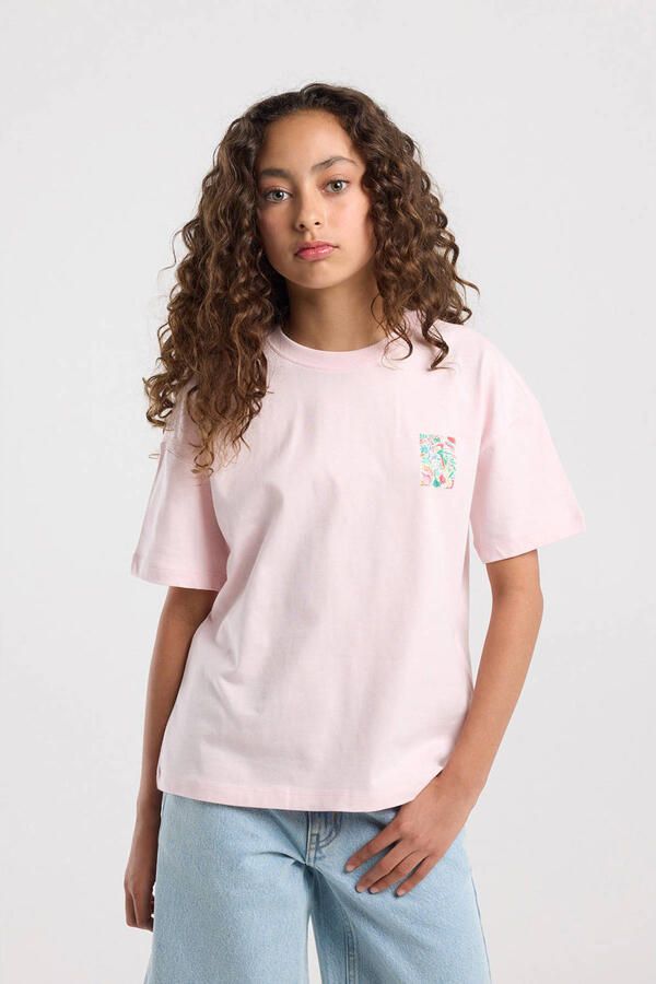 America Today T-shirt met backprint lichtroze