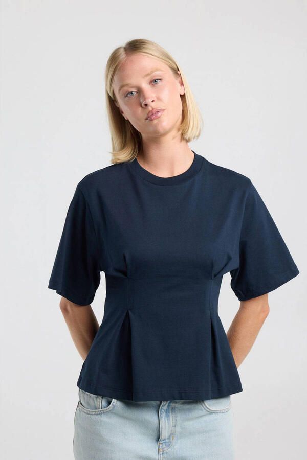 America Today T-shirt met plooien donkerblauw
