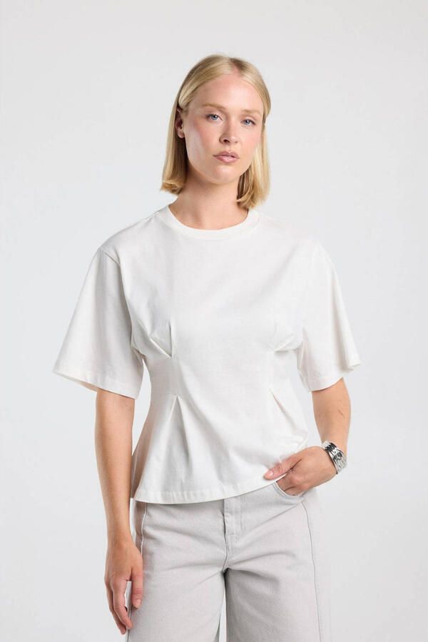 America Today T-shirt met plooien ecru