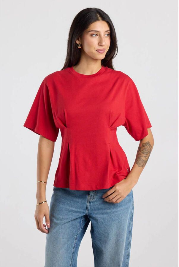 America Today T-shirt met plooien rood