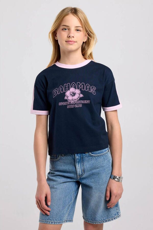 America Today T-shirt met print donkerblauw