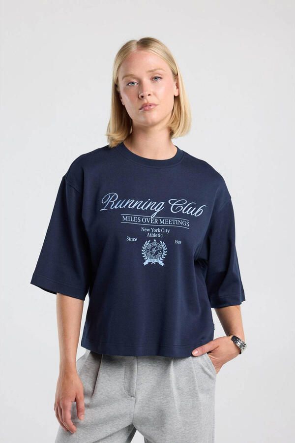 America Today T-shirt met print donkerblauw