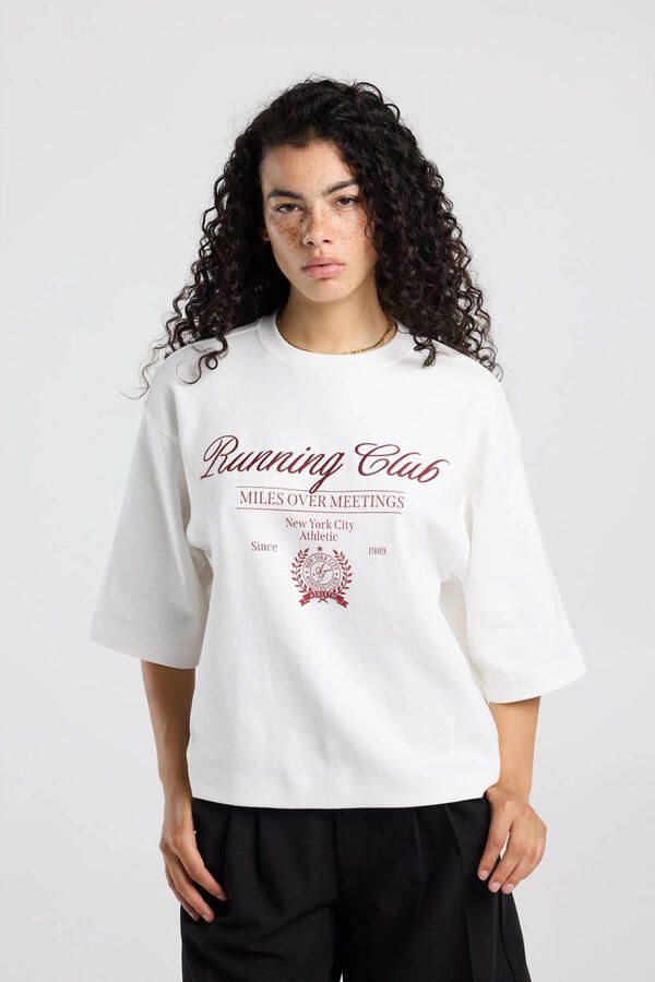 America Today T-shirt met print ecru