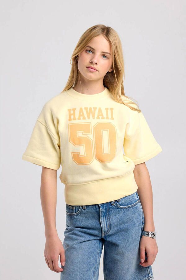 America Today T-shirt met print en tekst lichtgeel