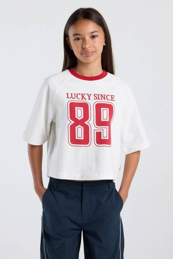 America Today T-shirt met tekst wit rood Meisjes Katoen Ronde hals Tekst