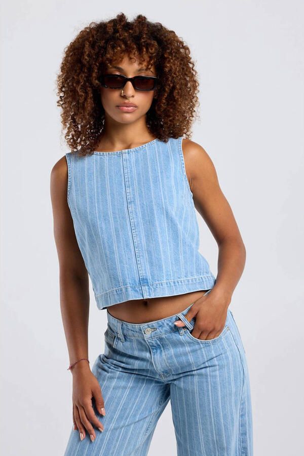 America Today top met krijtstreep blauw