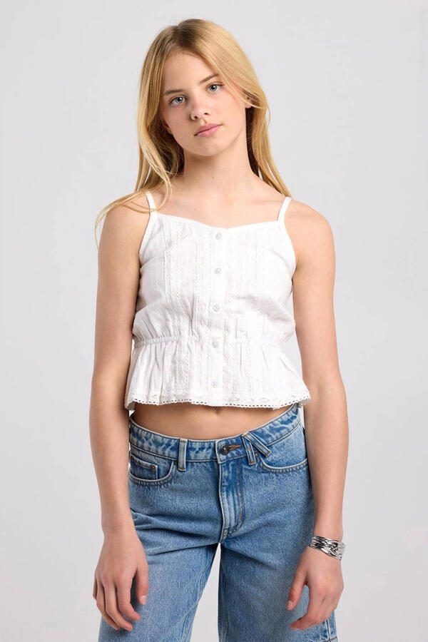 America Today top met peplum zonder mouwen wit