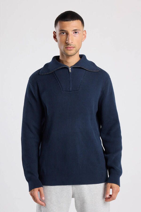 America Today trui rib gebreid donkerblauw