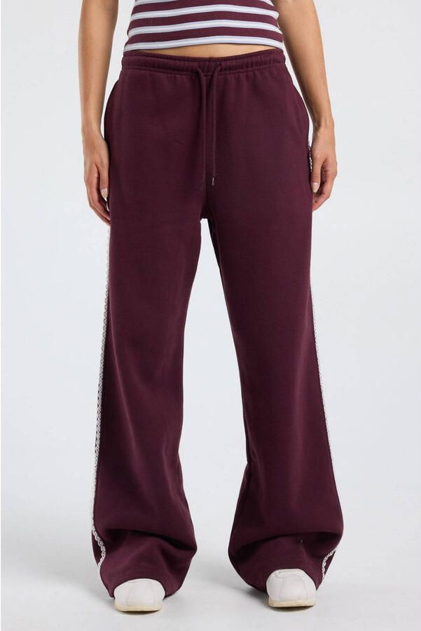 America Today wide leg casual broek met ruches donkerrood