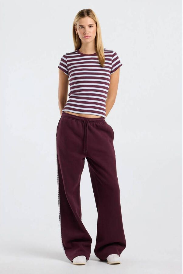 America Today wide leg casual broek met ruches donkerrood - Foto 3