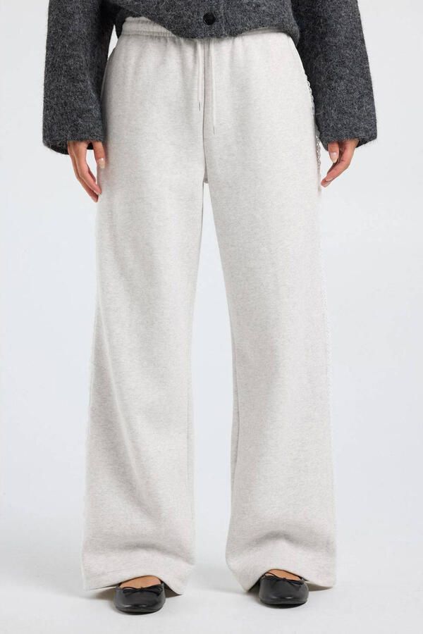 America Today wide leg casual broek met ruches grijs