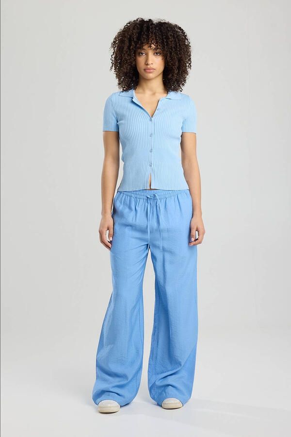 America Today wide leg high waist casual broek lichtblauw
