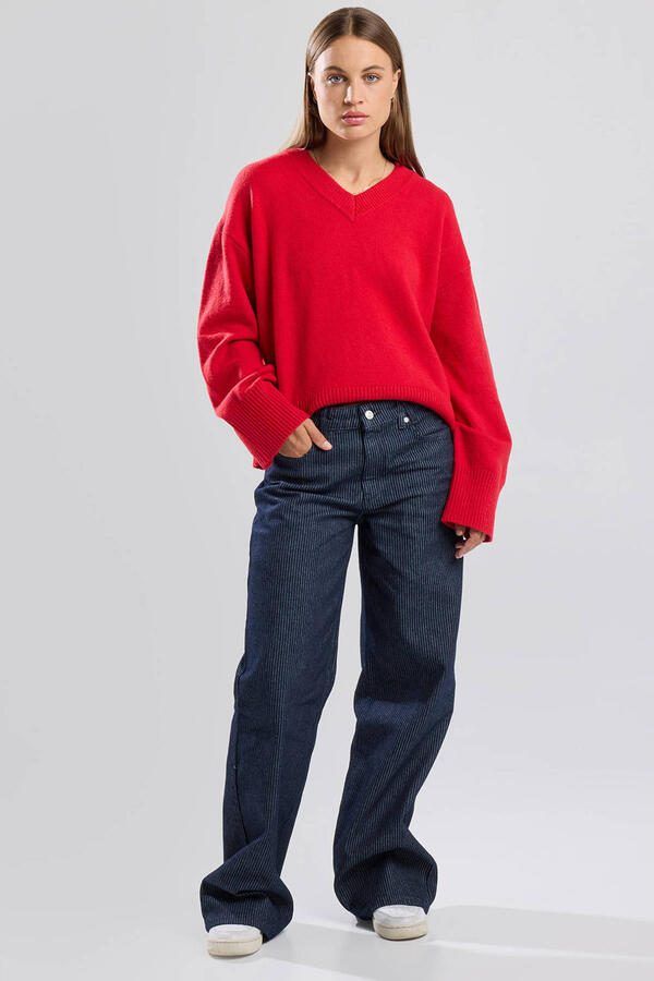 America Today wide leg jeans met krijtstreep dark blue denim