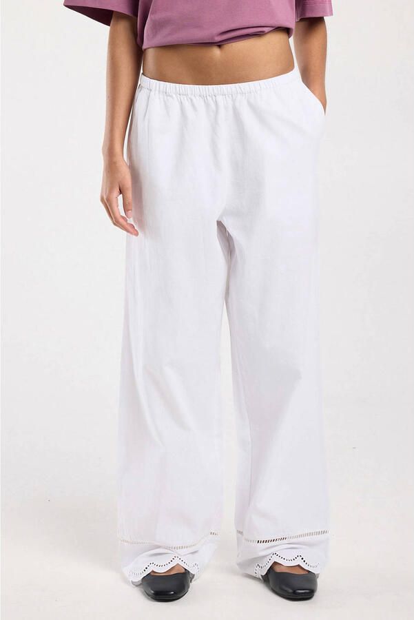 America Today wide leg low waist broek broderie wit