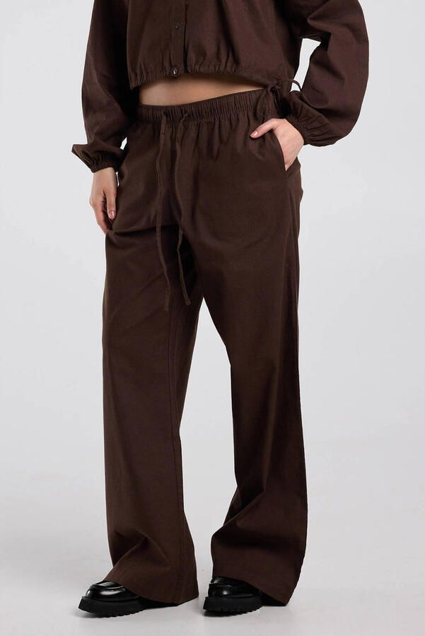 America Today wide leg low waist broek bruin