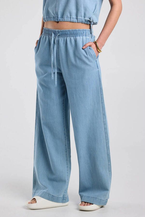 America Today wide leg low waist broek light blue denim