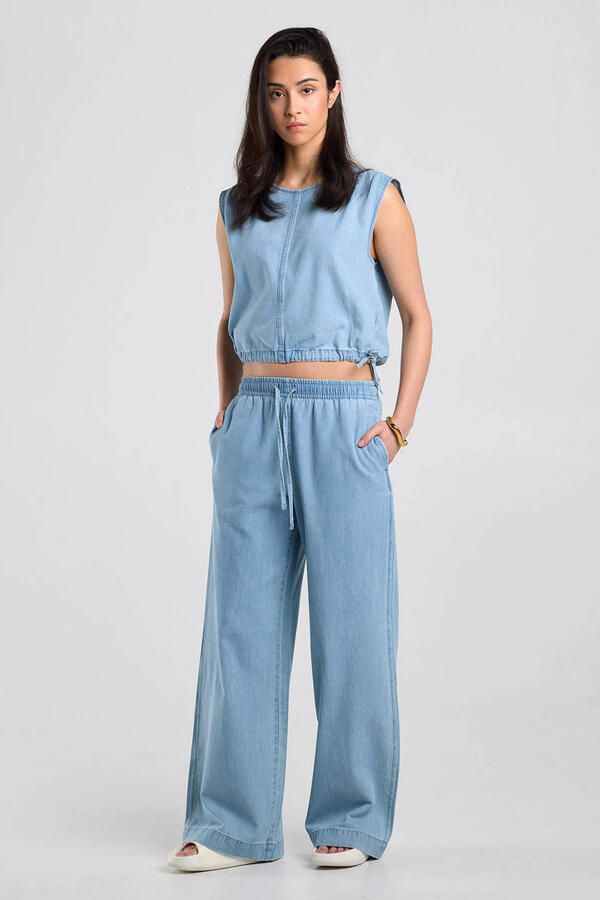 America Today wide leg low waist broek light blue denim - Foto 2