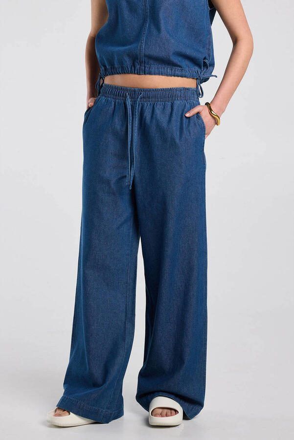 America Today wide leg low waist broek medium blue denim